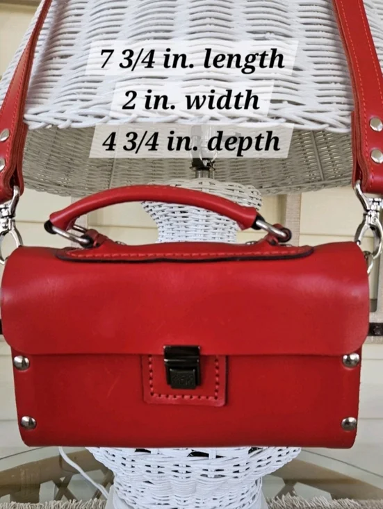 Red Leather Top-Handle Crossbody Bag - Hand Crafted - Picture 2 of 7